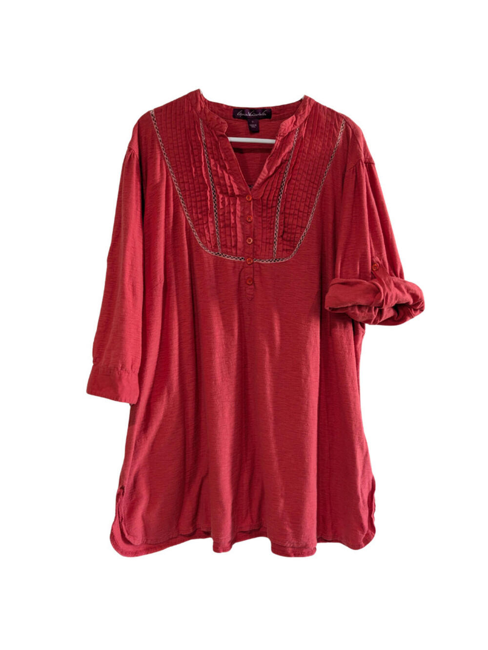 Gloria Vanderbilt Women's Peasant Tunic Blouse, Red Orange, Plus Size 1X, Cotton
